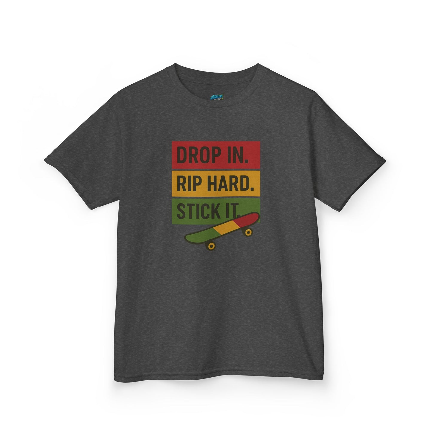Drop In. Rip Hard. Stick It. Skateboarding Boys' Heavy Cotton T-Shirt