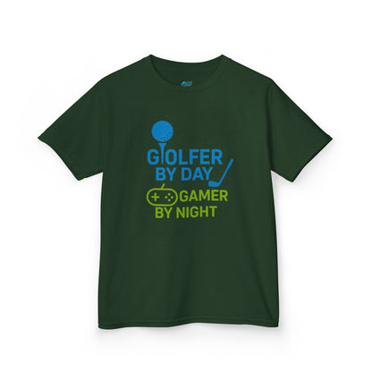 Golfer by Day, Gamer by Night Girls' Heavy Cotton T-Shirt