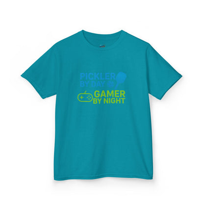 Pickler by Day, Gamer by Night Pickleball Girls' Heavy Cotton T-Shirt