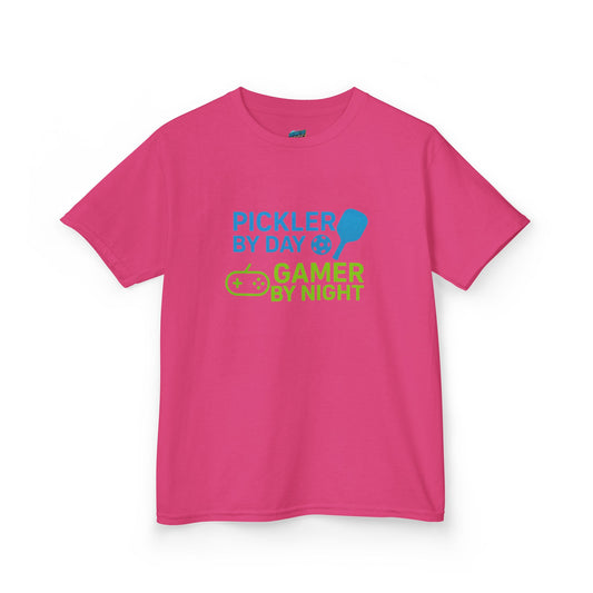 Pickler by Day, Gamer by Night Pickleball Girls' Heavy Cotton T-Shirt