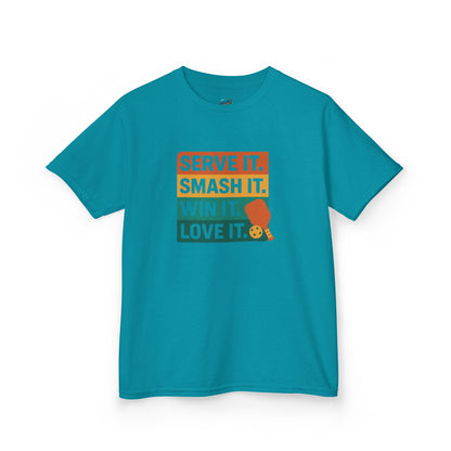 Serve it. Smash it. Win it. Love it. Classic Pickleball Boys' Heavy Cotton T-Shirt