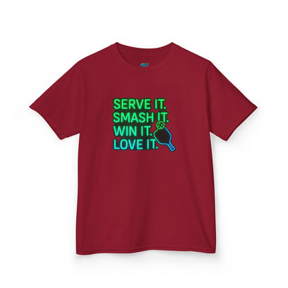 Serve it. Smash it. Win it. Love it. Pickleball Boys' Heavy Cotton T-Shirt