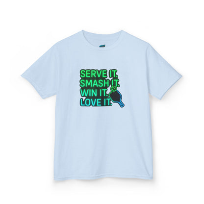 Serve it. Smash it. Win it. Love it. Pickleball Boys' Heavy Cotton T-Shirt
