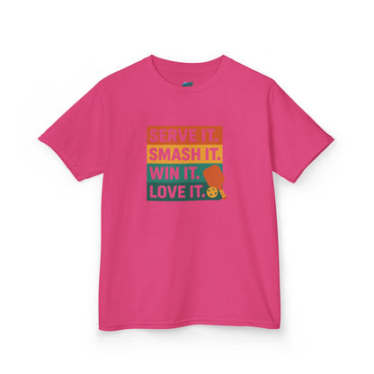 Serve it. Smash it. Win it. Love it. Classic Pickleball Boys' Heavy Cotton T-Shirt